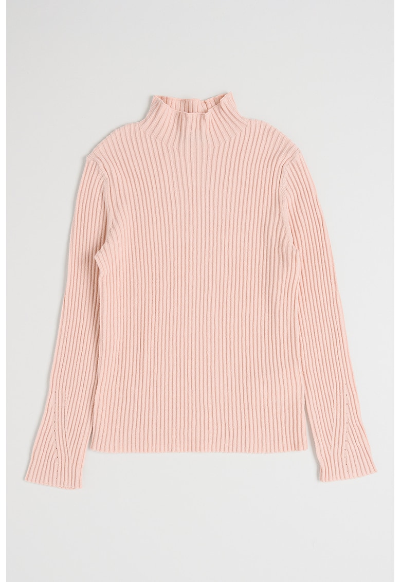 Pulover striat slim fit cu guler inalt