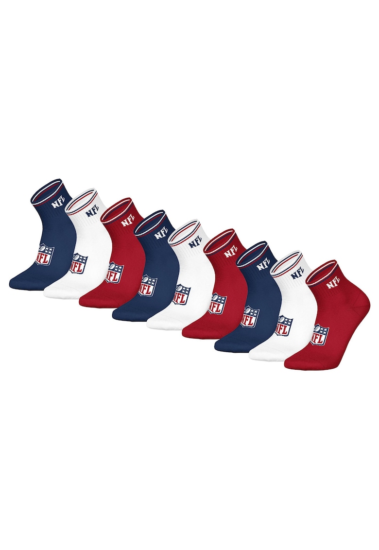 Nfl Set de sosete pana la glezna unisex - 9 perechi - Rosu/Alb/Albastru inchis