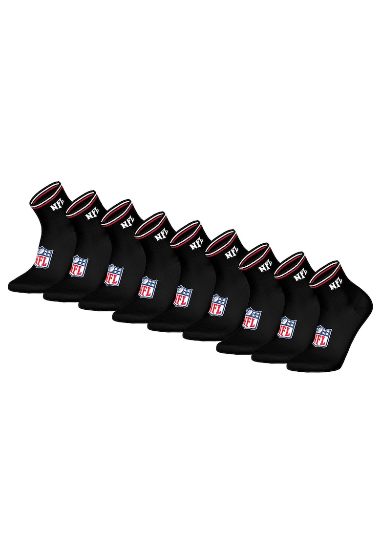 Nfl Set de sosete pana la glezna unisex - 9 perechi - Negru