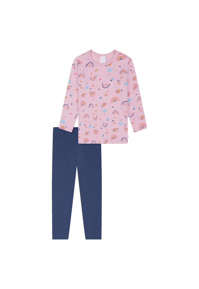 Pijama cu pantaloni lungi din bumbac cu imprimeu - Roz/Albastru