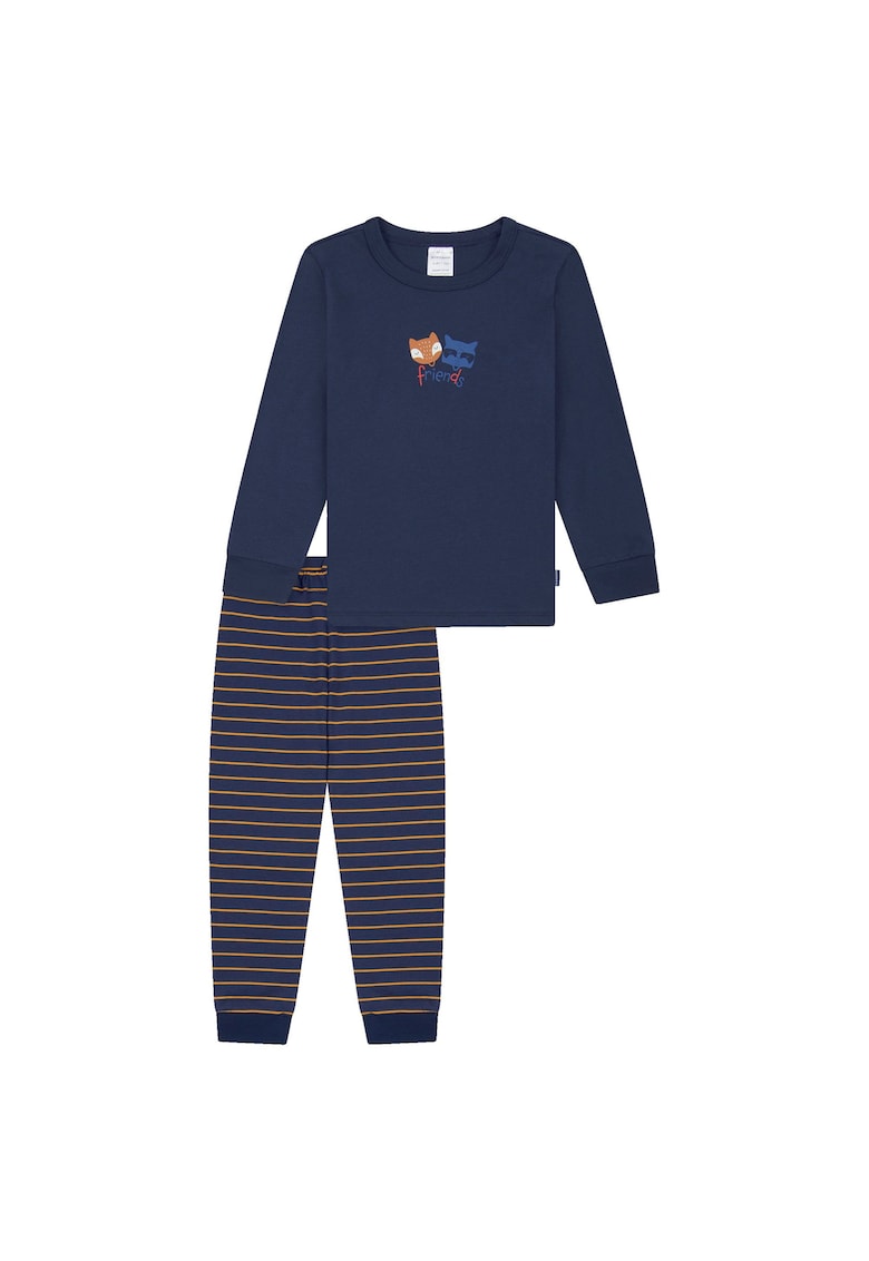 Pijama din bumbac cu imprimeu - Albastru inchis