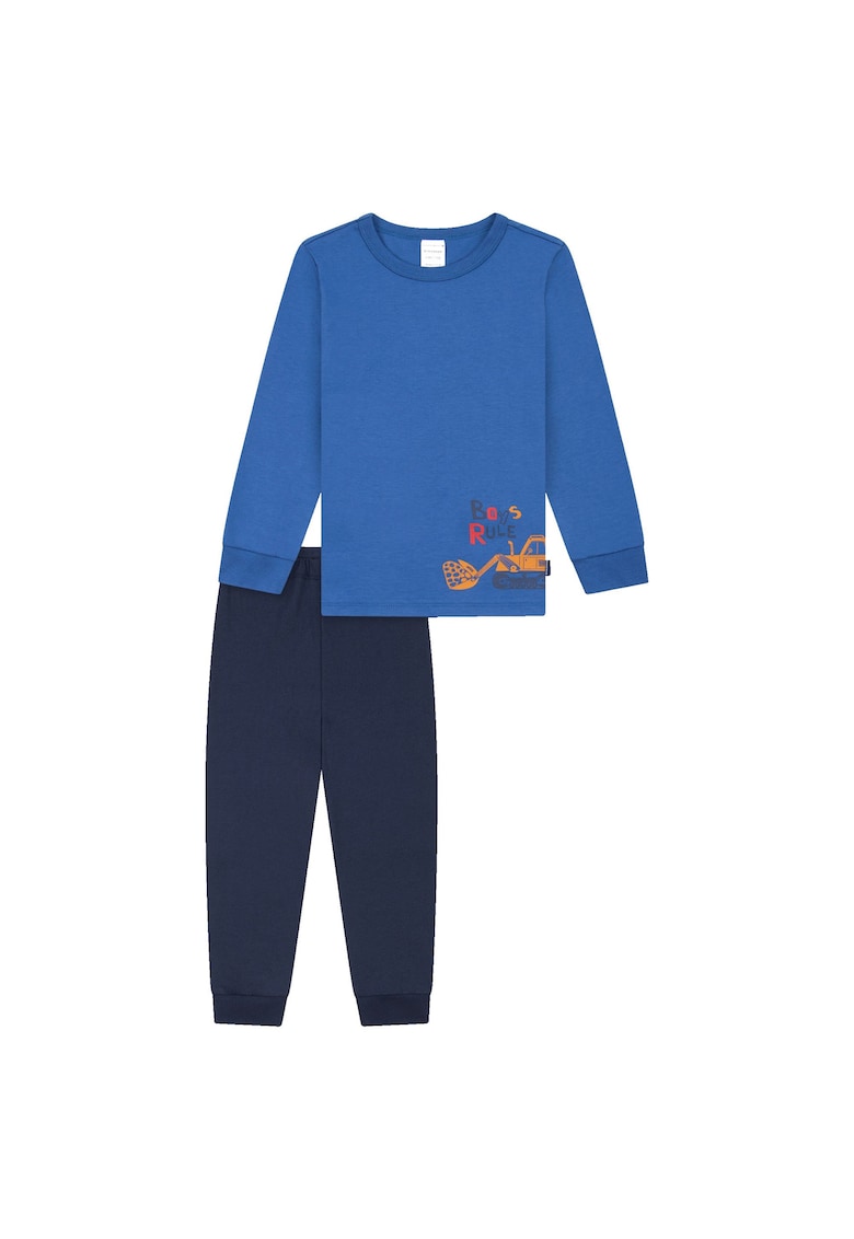 Pijama din bumbac cu imprimeu - Albastru