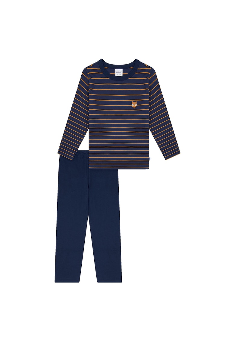 Pijama cu pantaloni lungi din bumbac cu imprimeu - Albastru inchis