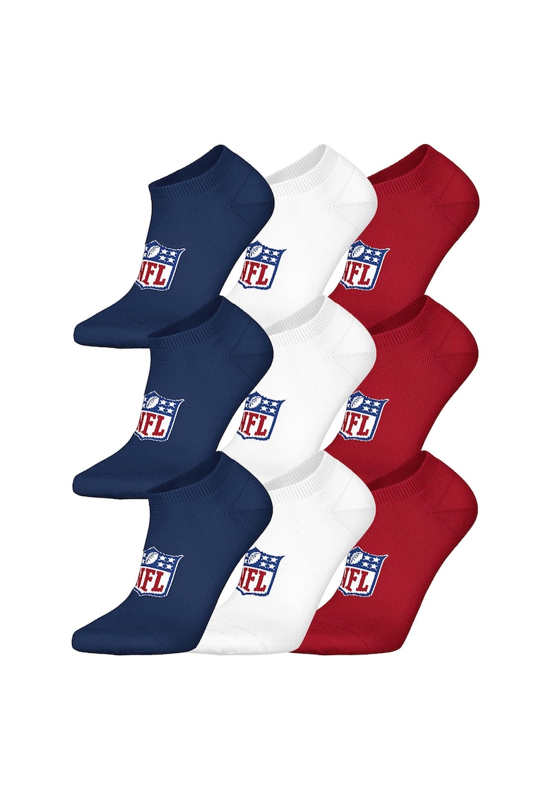 Nfl Set de sosete unisex cu logo - 9 perechi - Rosu/Alb/Albastru inchis