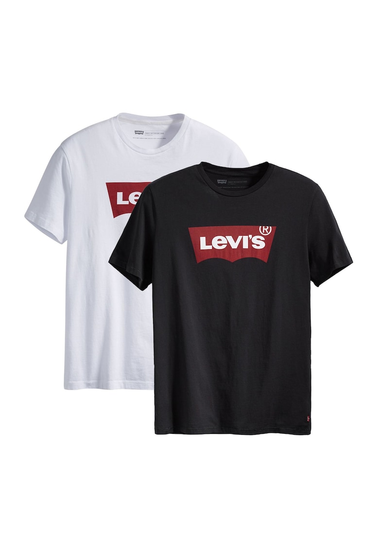 Levi's Set de tricouri cu decolteu la baza gatului si imprimeu logo - 2 piese - Alb/Negru