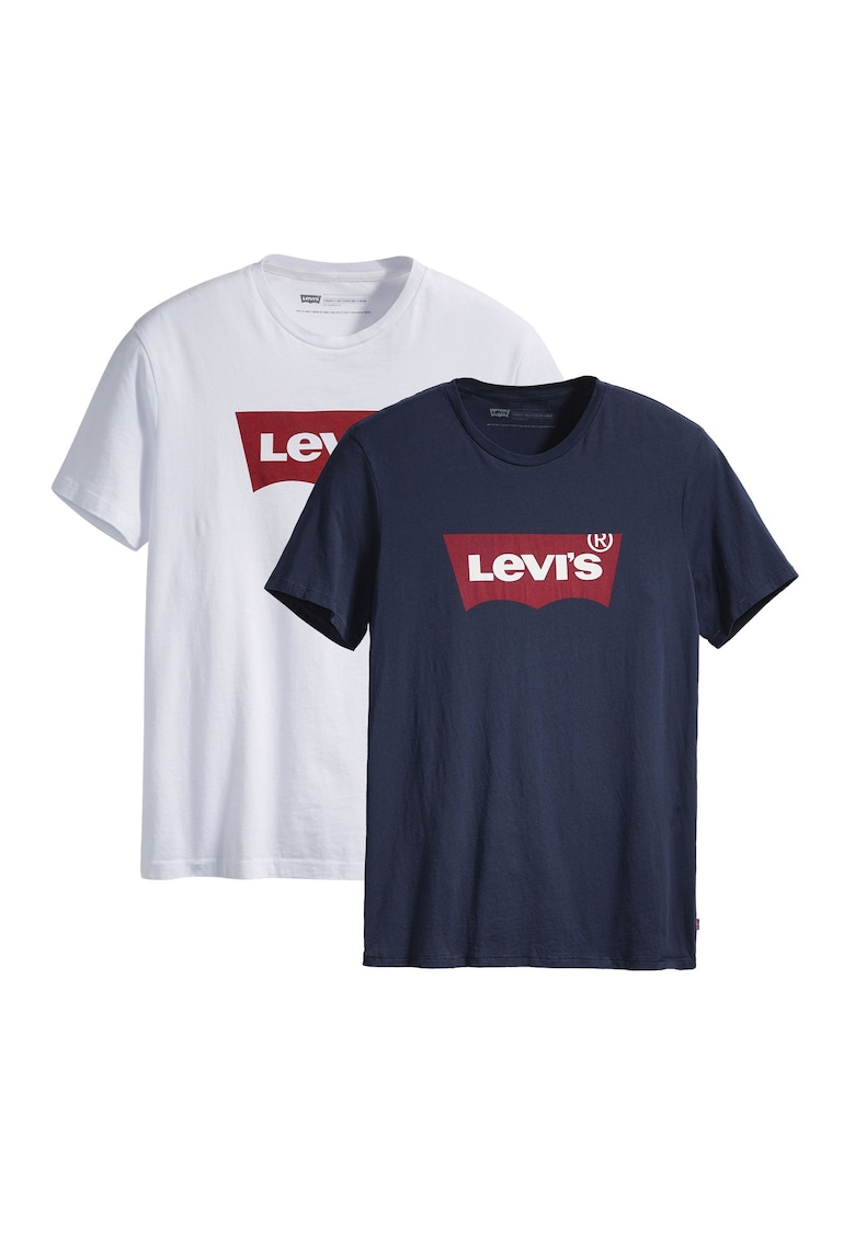 Levi's Set de tricouri cu decolteu la baza gatului si imprimeu logo - 2 piese - Alb/Albastru