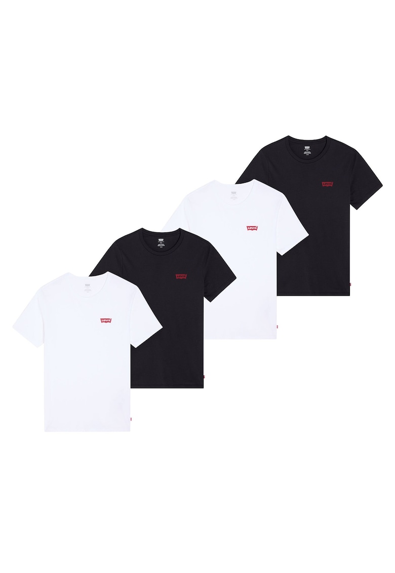 Levi's Set de tricouri din bumbac cu decolteu la baza gatului - 4 piese - Alb/Negru