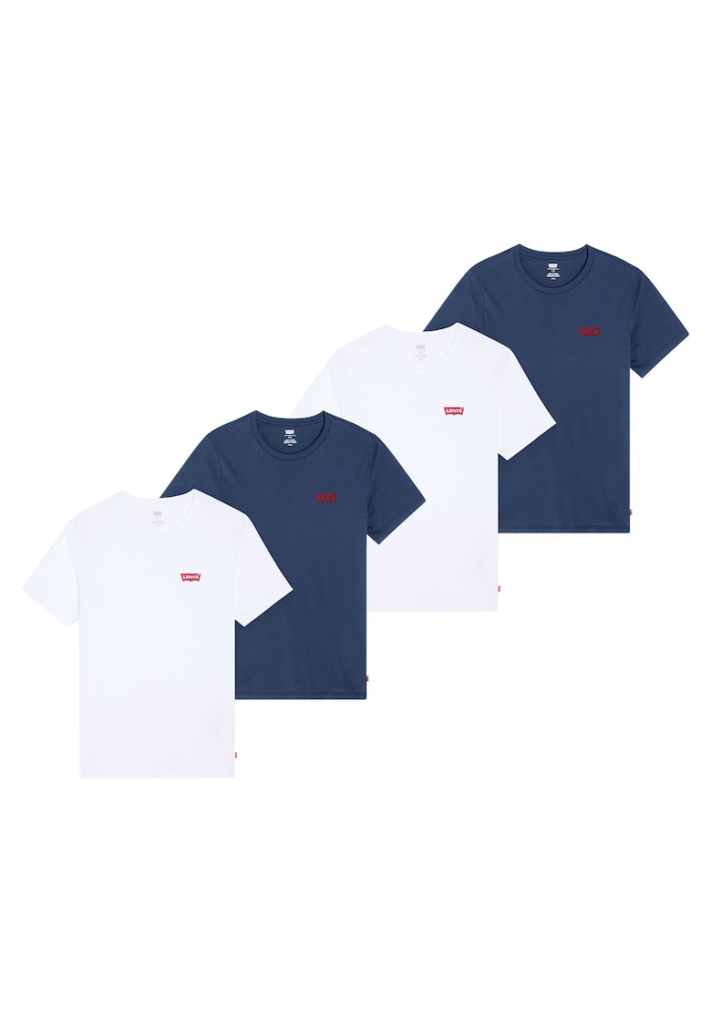 Levi's Set de tricouri din bumbac cu decolteu la baza gatului - 4 piese - Alb/Albastru