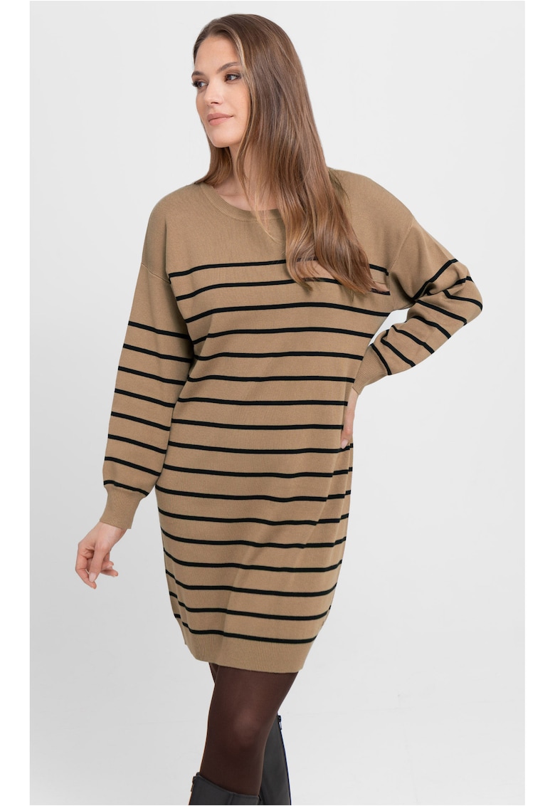 Rochie cu dungi G-Senti - tricot - maro - maneca lunga