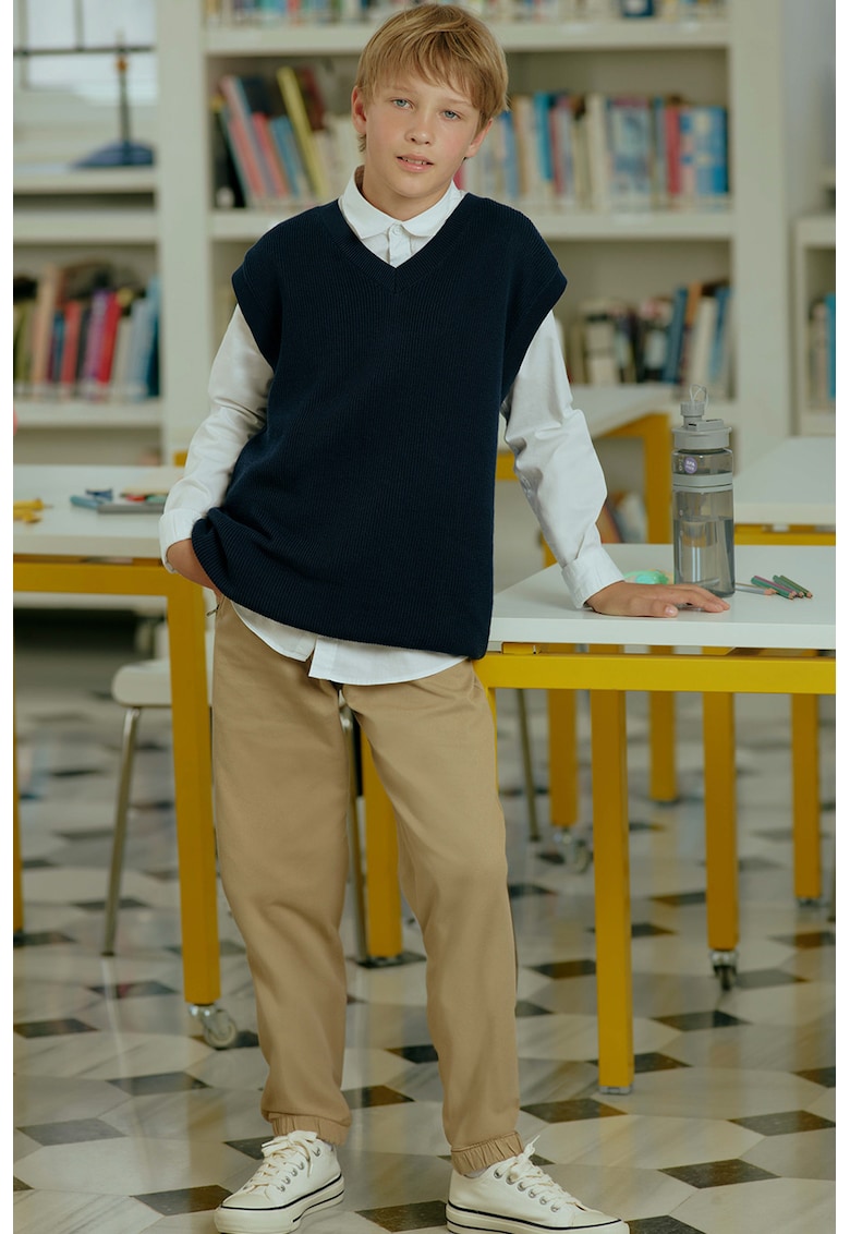 Pantaloni cu snur de ajustare si buzunare cu fermoar - Bej