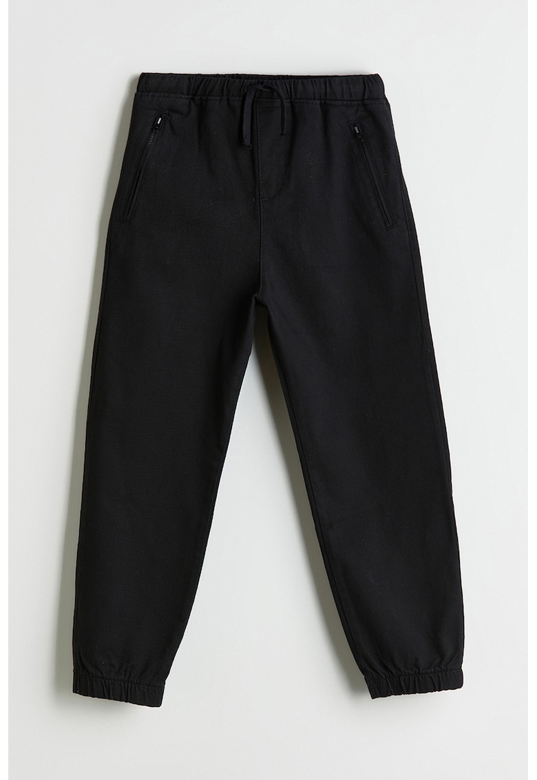 Pantaloni cu snur de ajustare si buzunare cu fermoar - Negru
