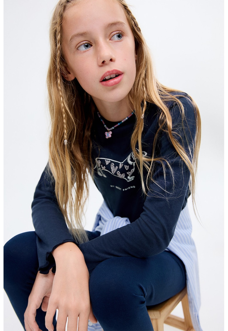 Bluza cu decolteu la baza gatului si margini valurite - Albastru ultramarin