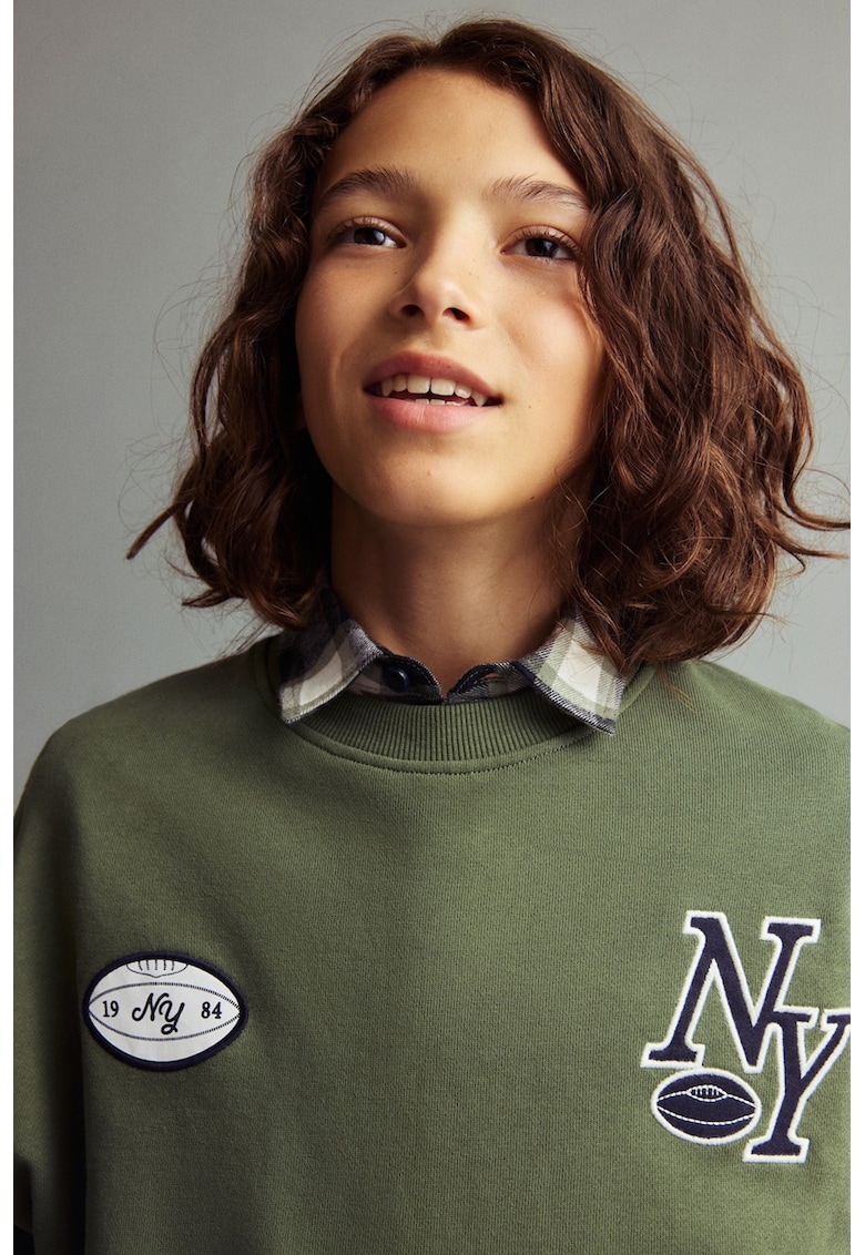 Bluza de trening cu maneci cazute - Alb/Verde inchis