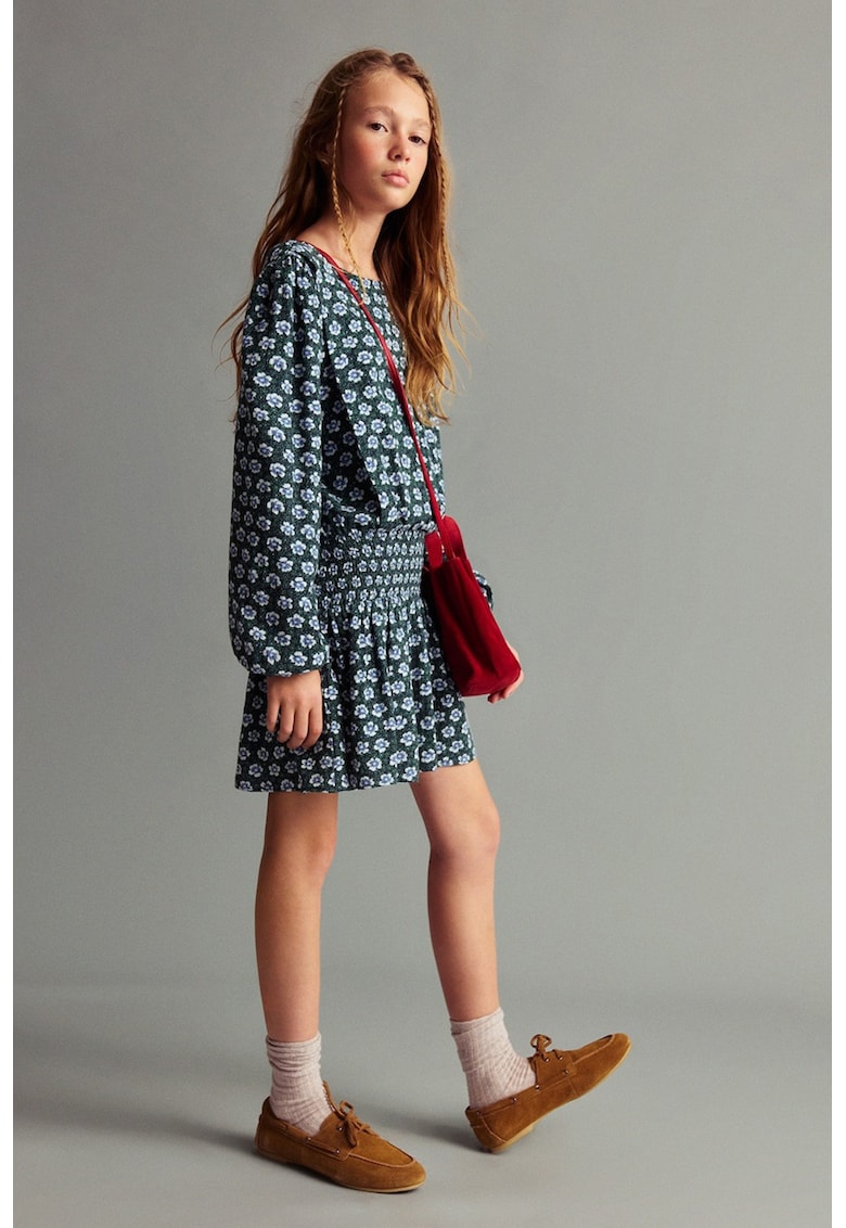 Rochie mini cu imprimeu floral - Alb/Verde inchis/Albastru azur