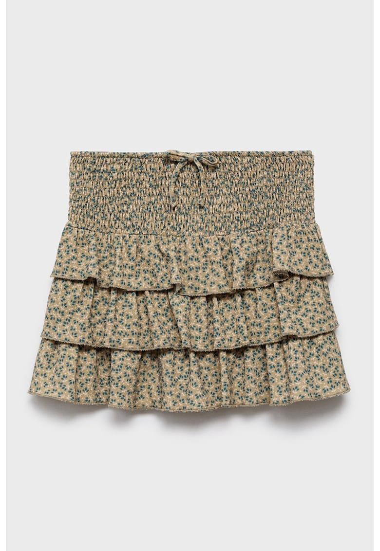 Fusta cu imprimeu floral - model stratificat si talie elastica