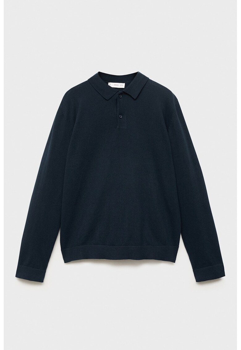 Pulover din bumbac cu decolteu in V - Negru