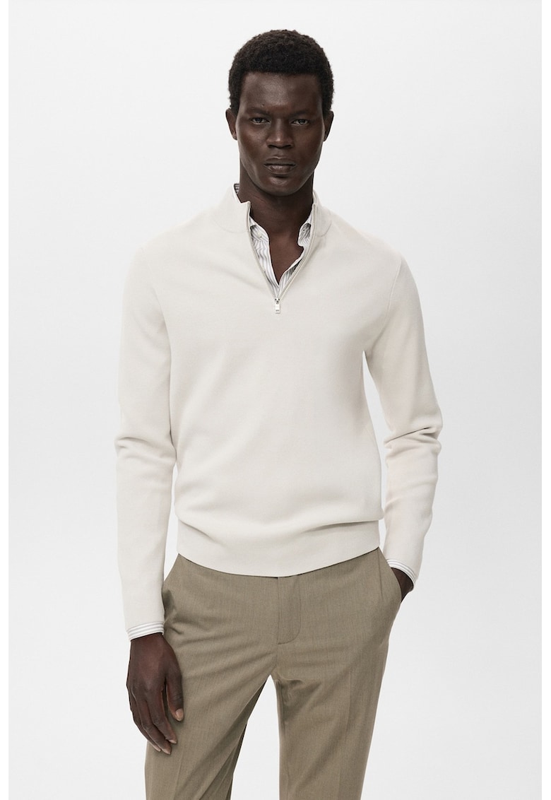 Pulover cu fenta cu fermoar - Alb fildes