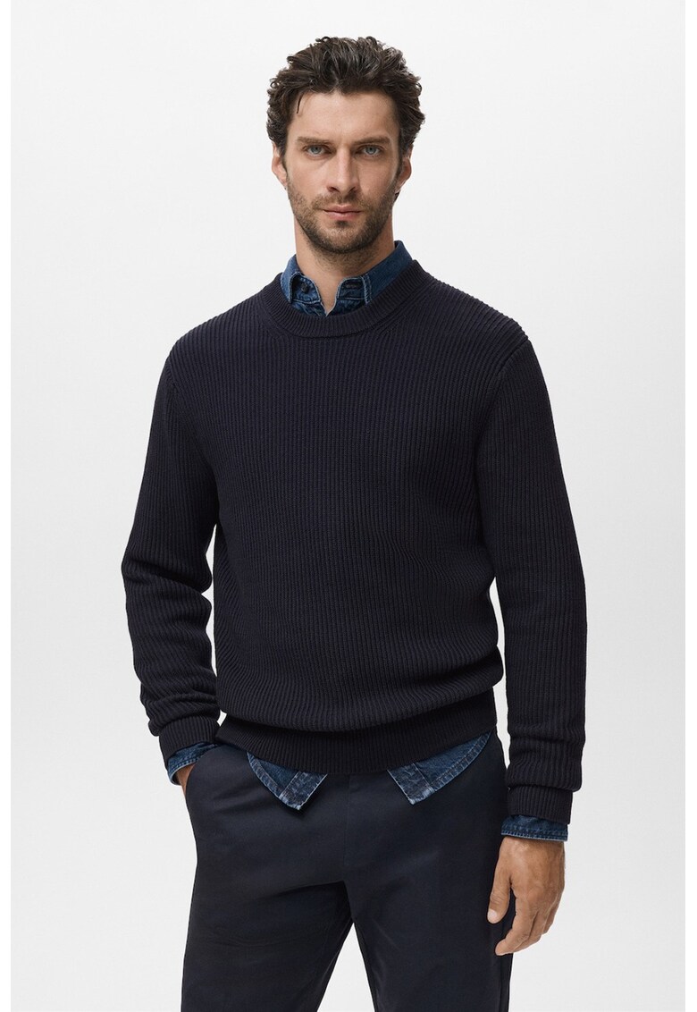 Pulover tricotat cu decolteu la baza gatului - Albastru ultramarin