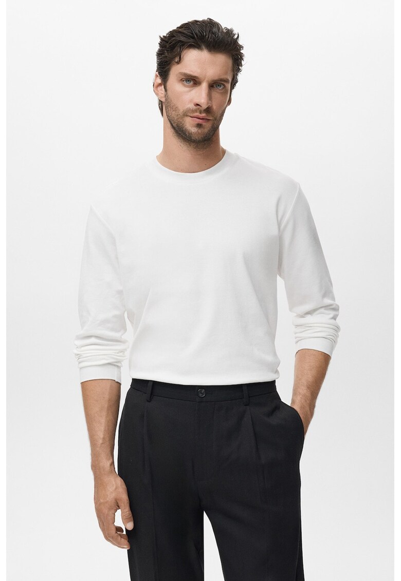 Bluza din bumbac cu model uni - Alb