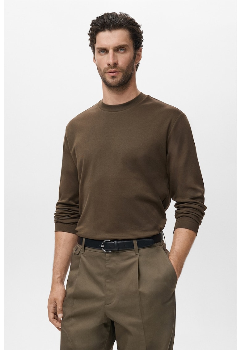 Bluza din bumbac cu model uni - Maro inchis