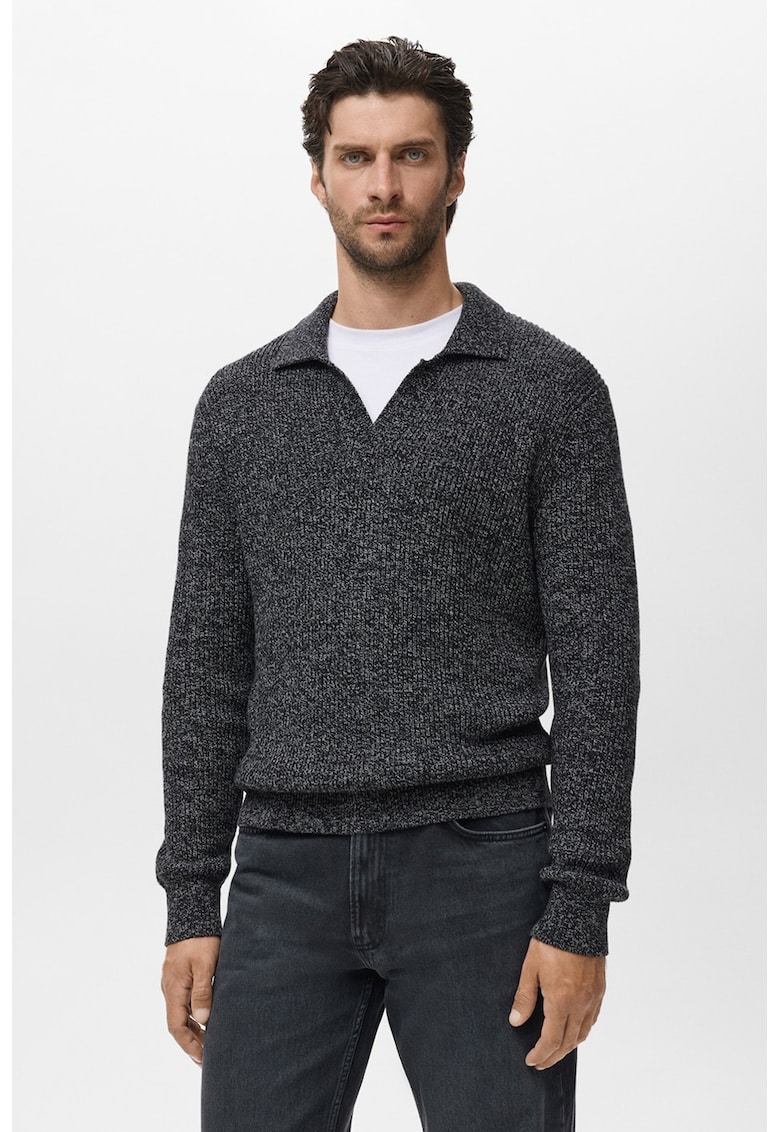 Pulover din bumbac cu decolteu in V