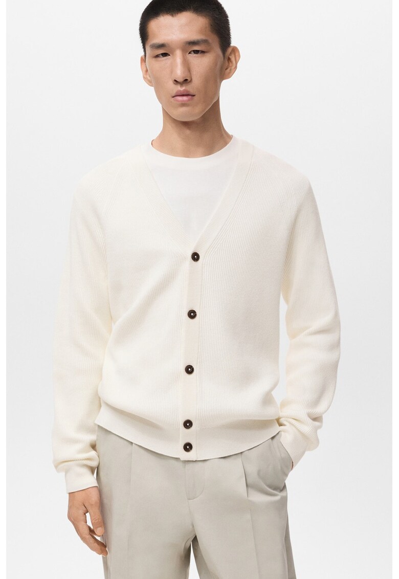 Cardigan cu decolteu in V si nasturi - Alb fildes