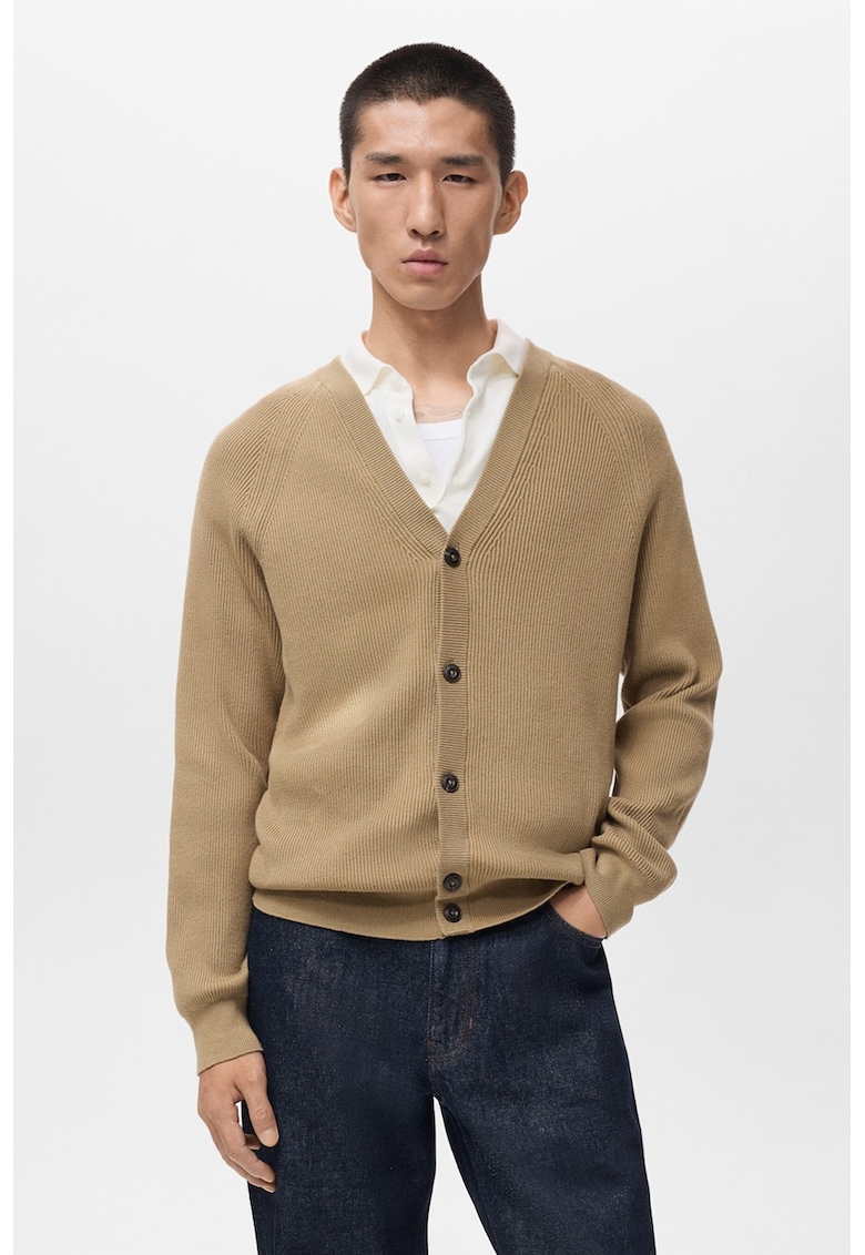 Cardigan cu decolteu in V si nasturi - Maro camel