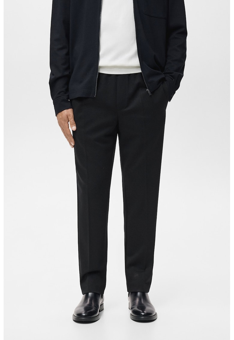 Pantaloni regular fit cu detalii cu pensa - Negru