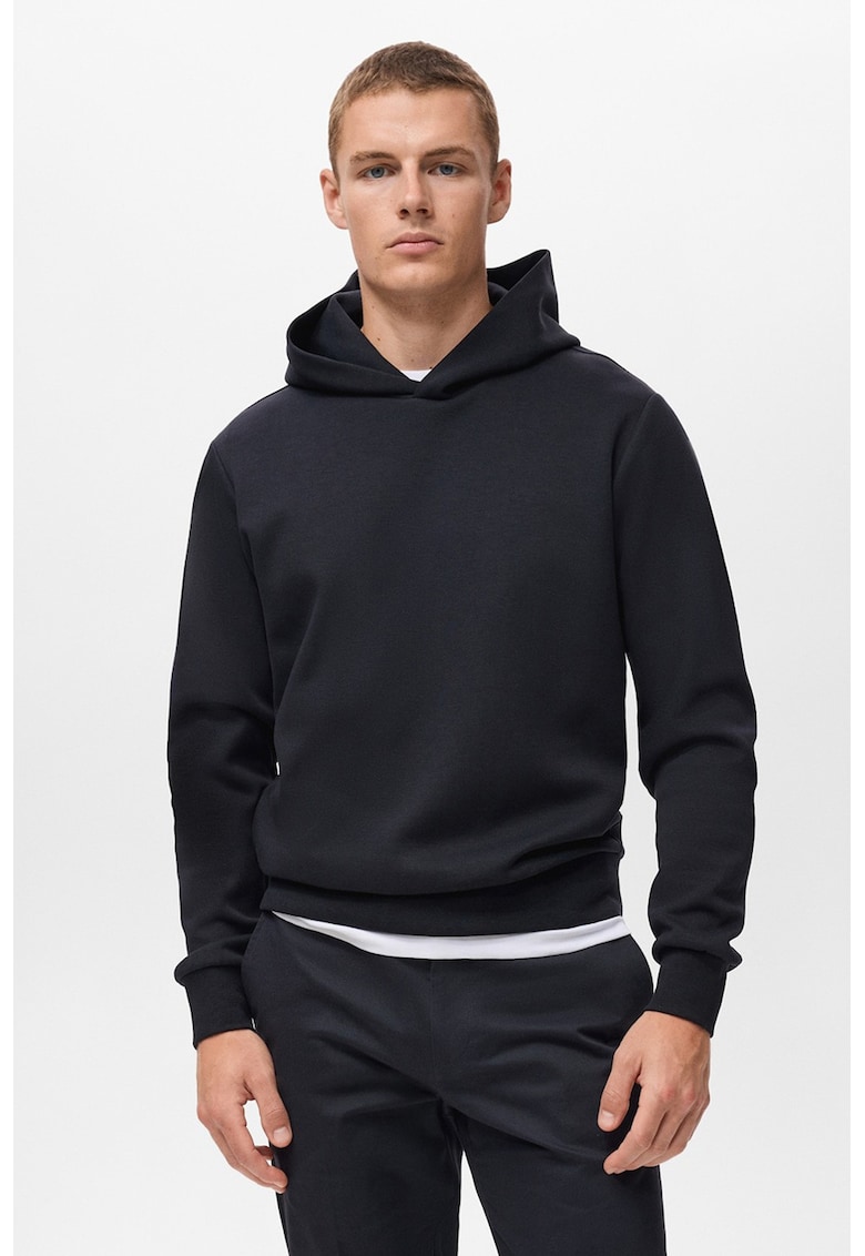 Hanorac cu model uni si mansete elastice cu terminatie