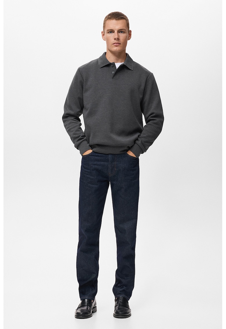 Bluza polo din amestec de bumbac - Gri inchis