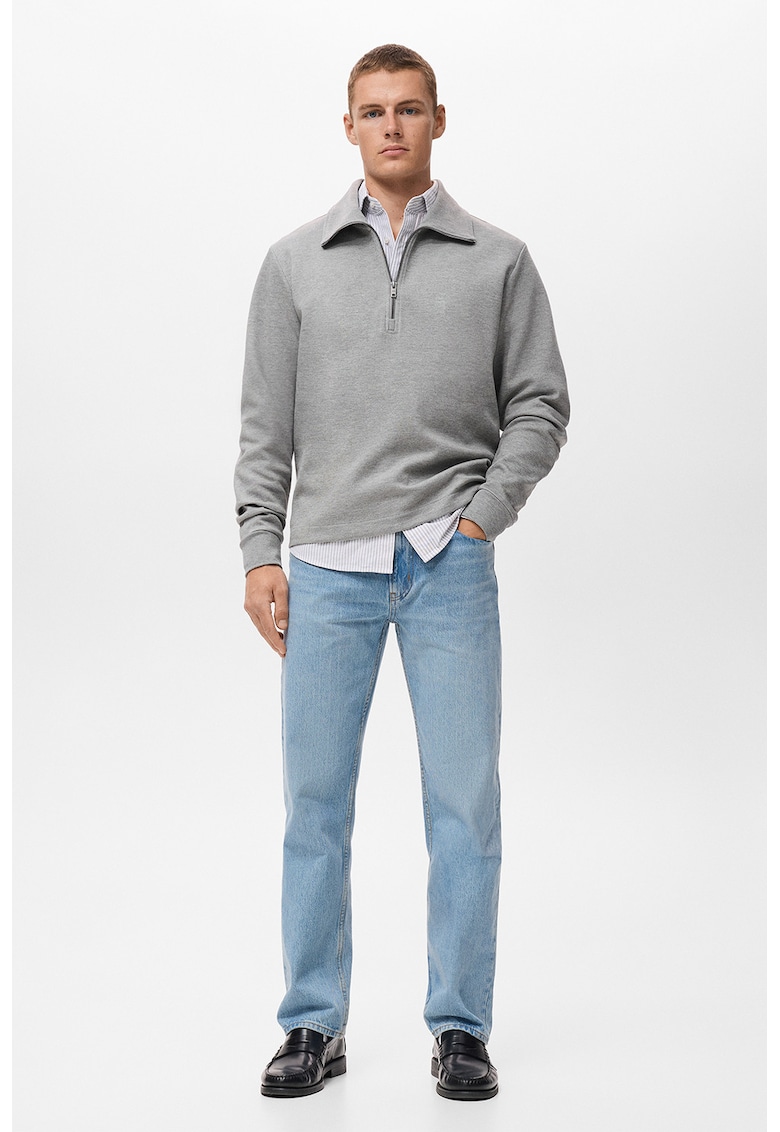 Bluza de trening cu fermoar scurt si model uni - Gri