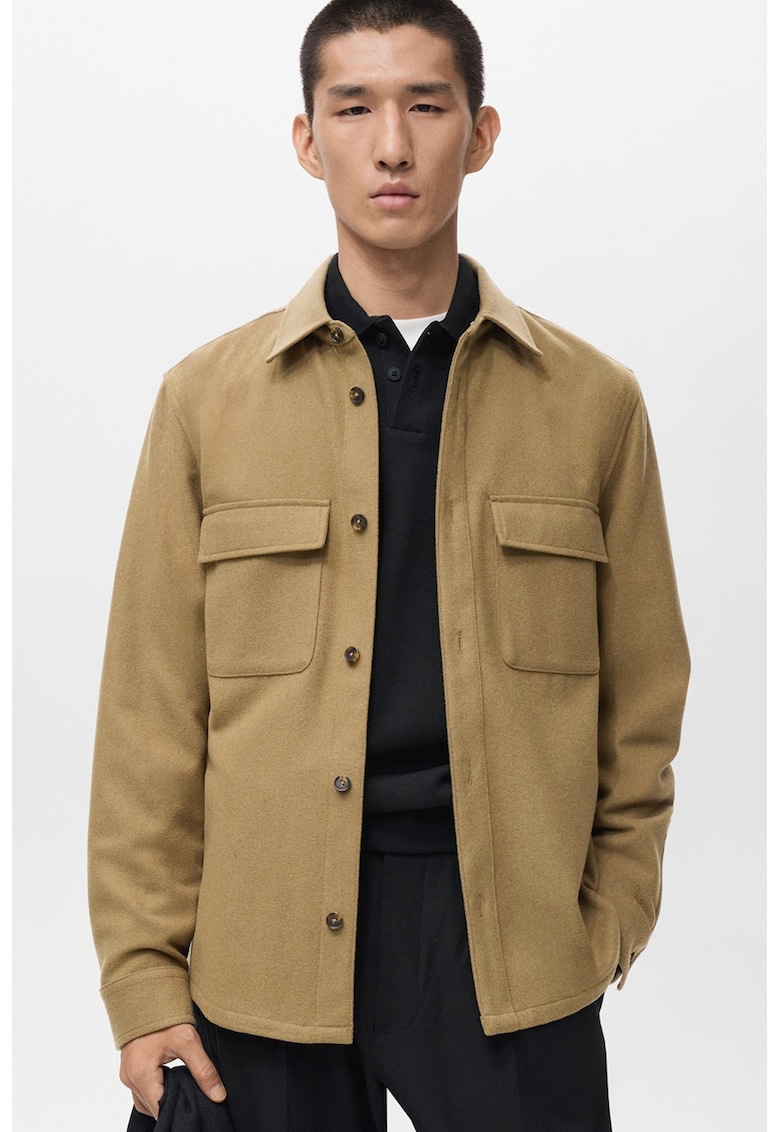 Jacheta-camasa din amestec de lana cu buzunare cu clapa