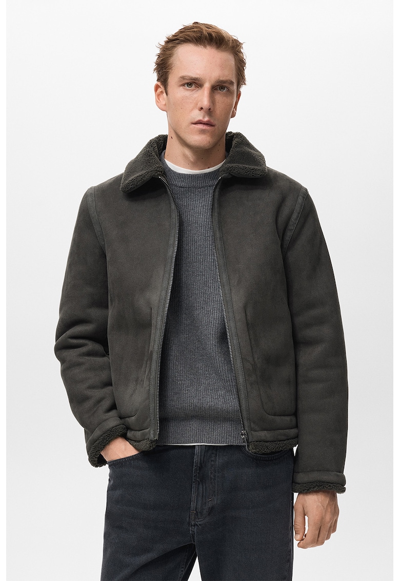 Jacheta din piele intoarsa sintetica cu fermoar