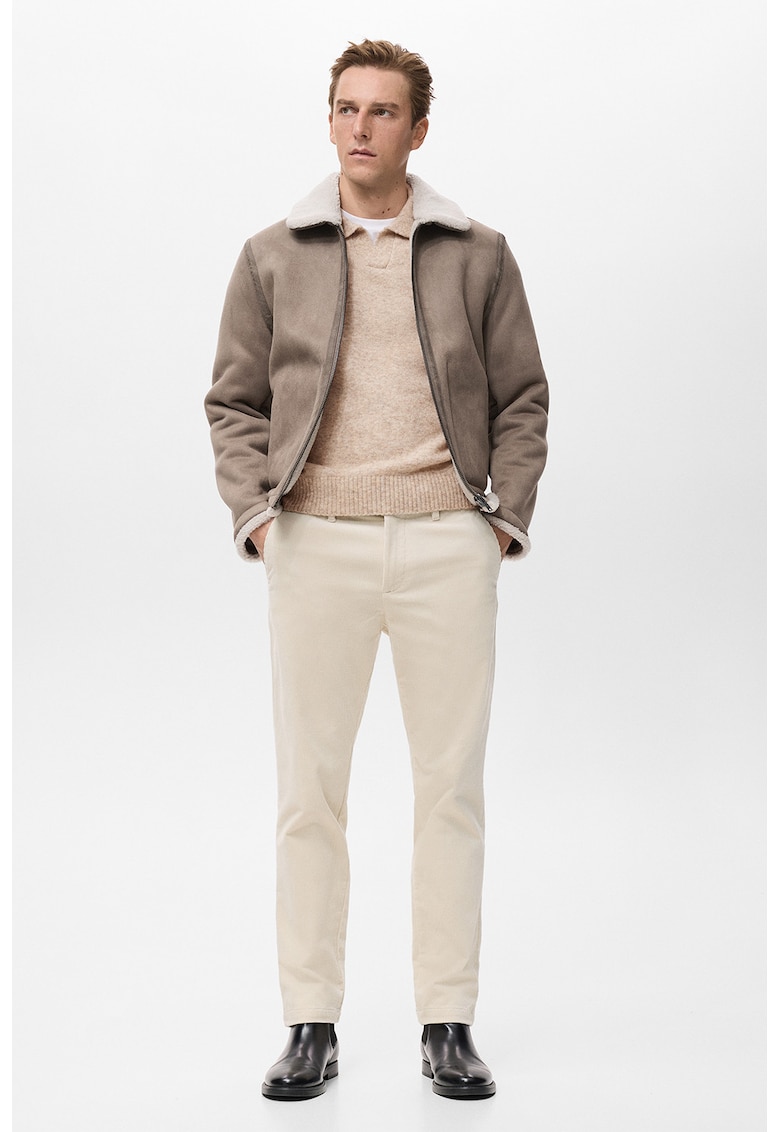 Jacheta din piele intoarsa sintetica cu fermoar