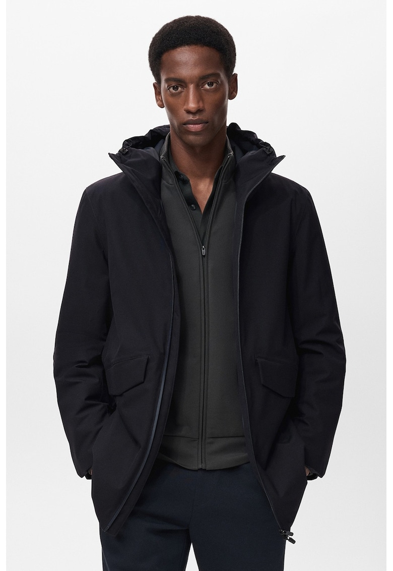 Jacheta cu gluga si buzunare laterale - Negru