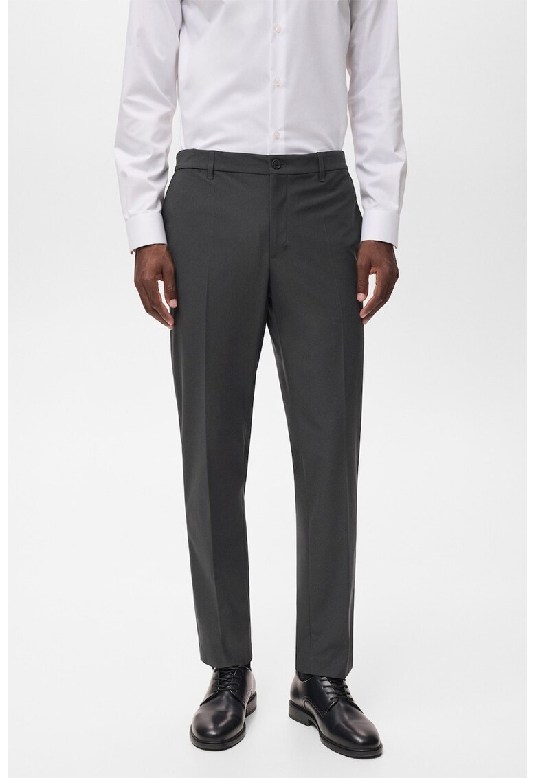 Pantaloni slim-fit cu pliuri - Gri inchis