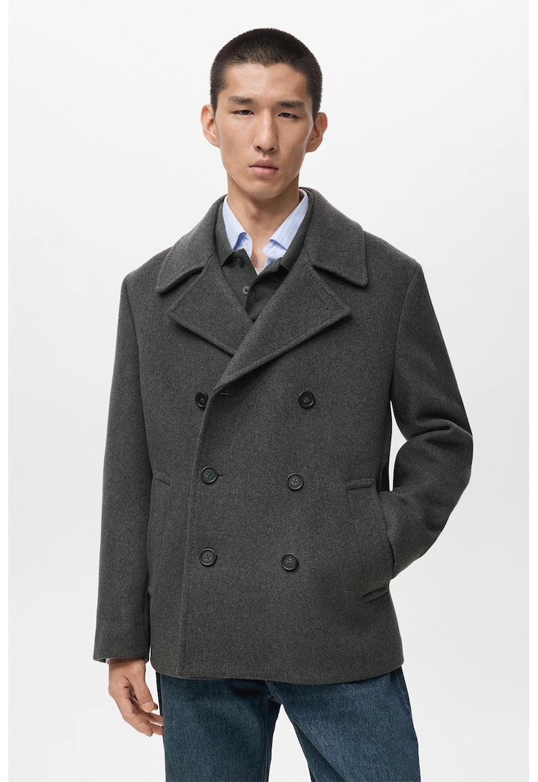 Palton scurt din amestec de lana - Gri antracit