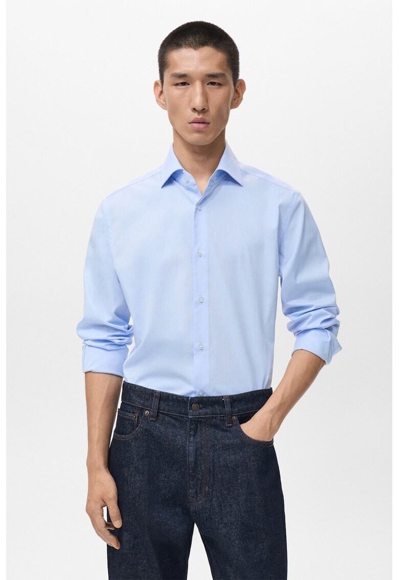 Camasa uni cu guler fixat cu nasturi - Albastru pastel
