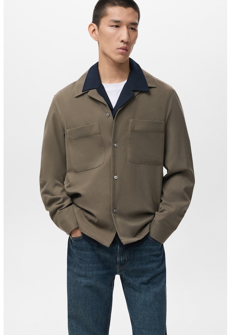 Jacheta din amestec de lana cu buzunare pe piept