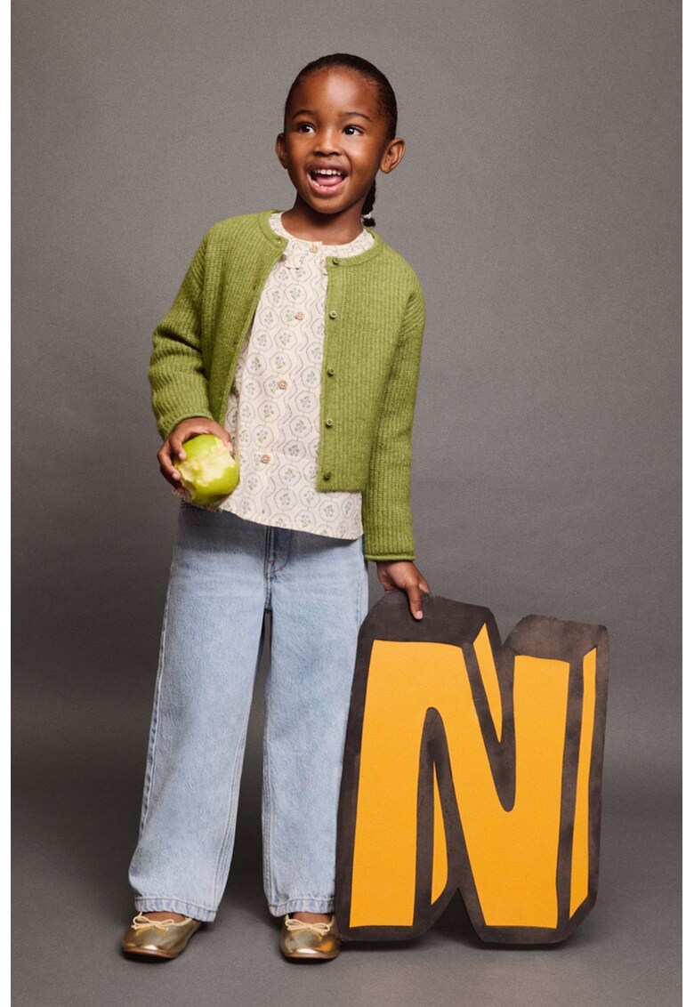 Cardigan tricotat cu nasturi - Verde feriga