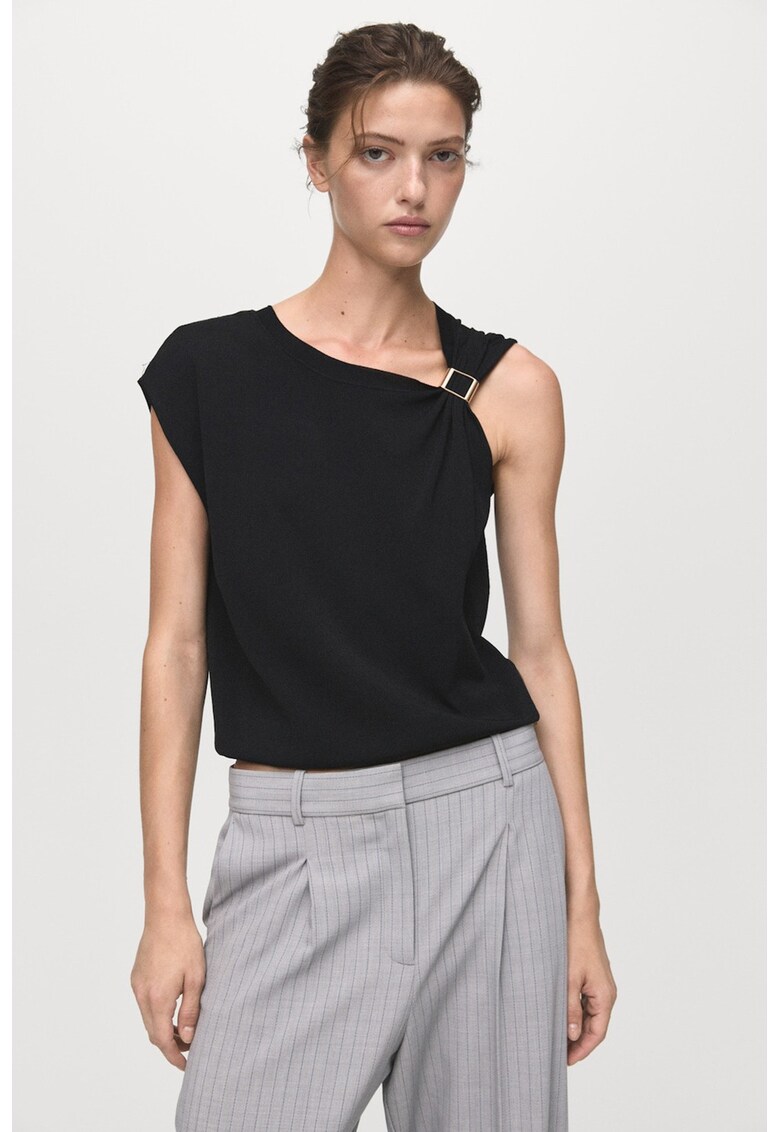 Top uni cu decolteu asimetric - Negru