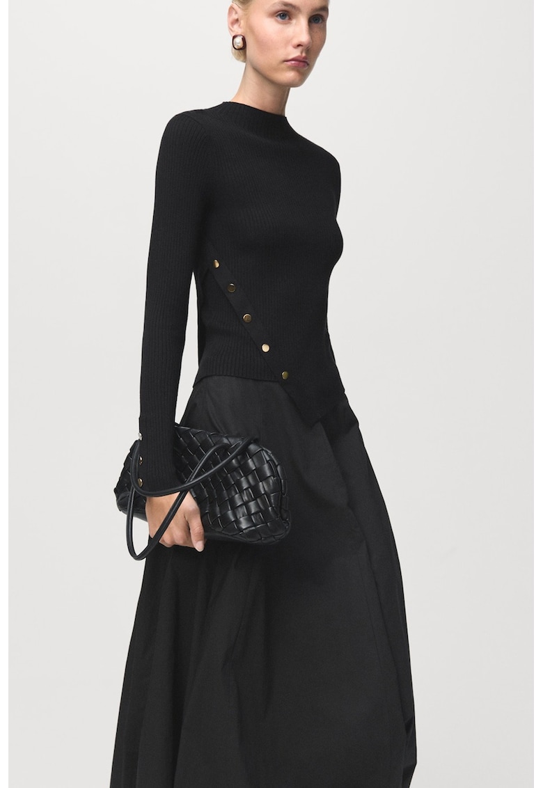 Pulover asimetric cu nasturi decorativi - Negru