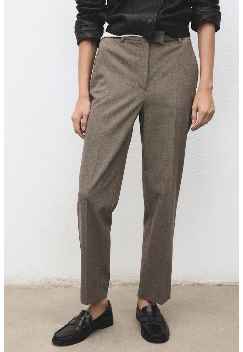 Pantaloni drepti cu talie inalta - Maro taupe