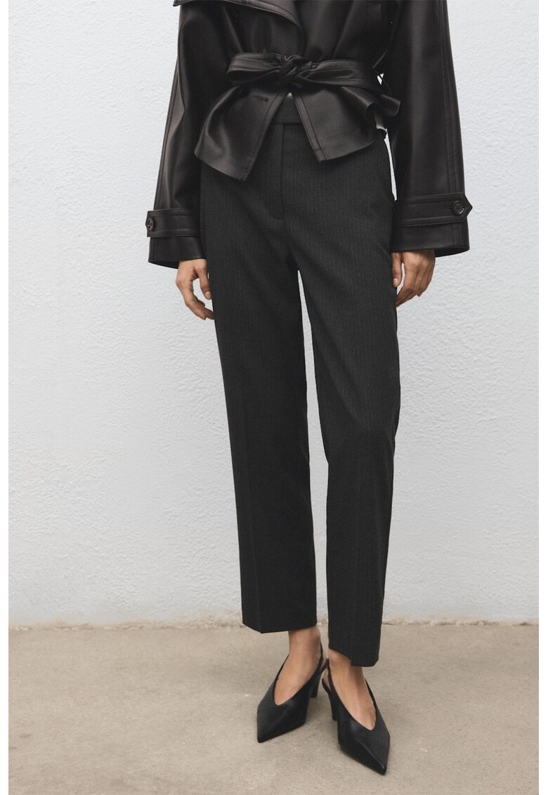 Pantaloni drepti cu talie inalta - Negru stins