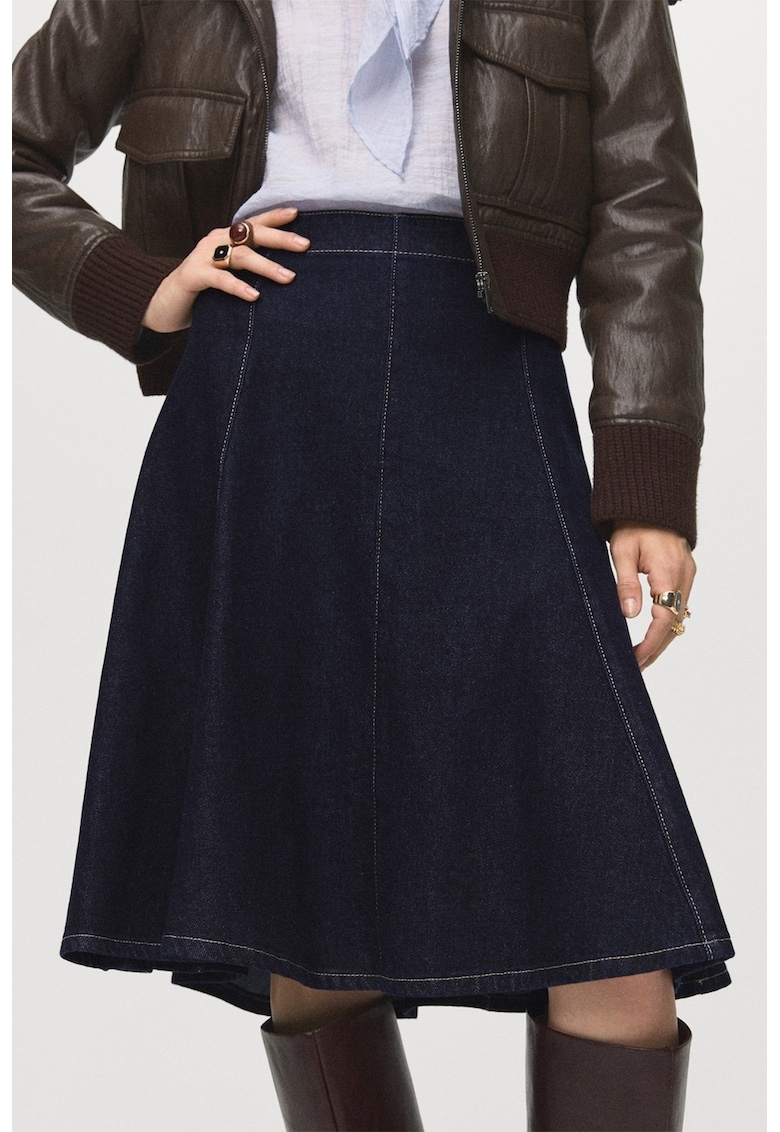 Fusta evazata din denim - Albastru ultramarin
