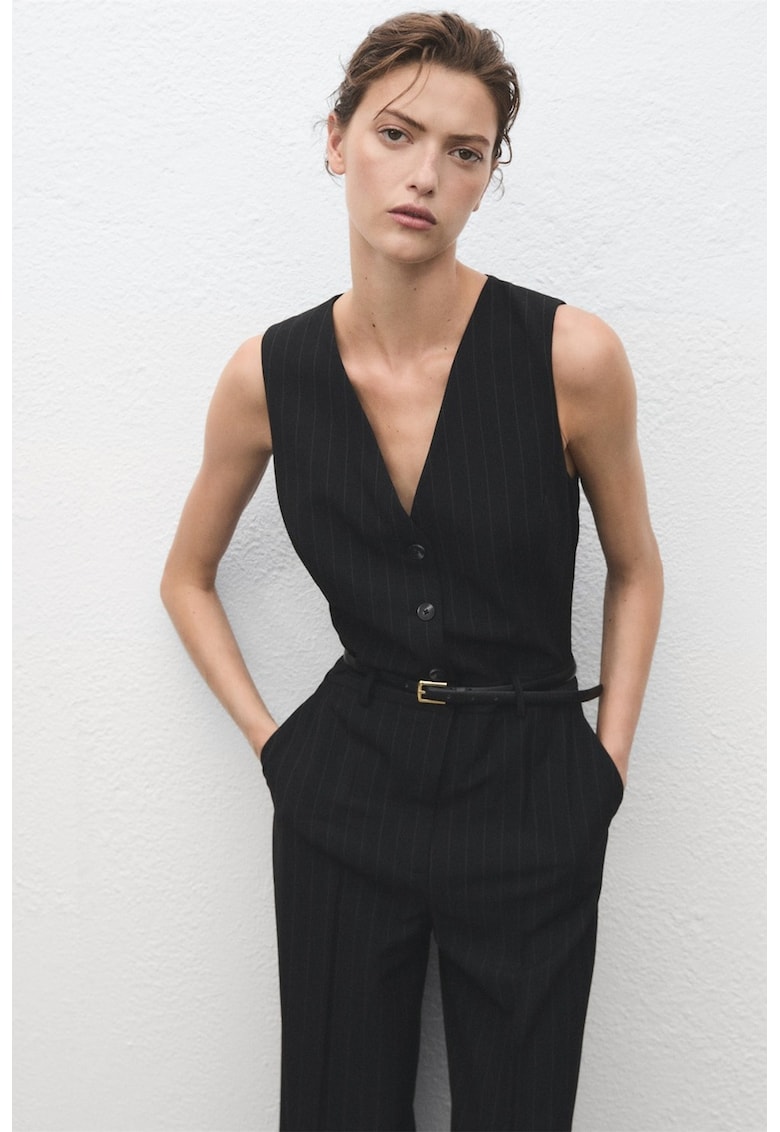 Salopeta cu curea ingusta in talie si dungi - Negru