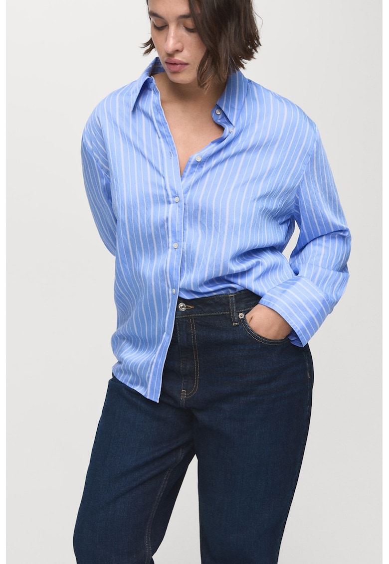 Camasa cu croiala dreapta si model in dungi - Alb/Albastru