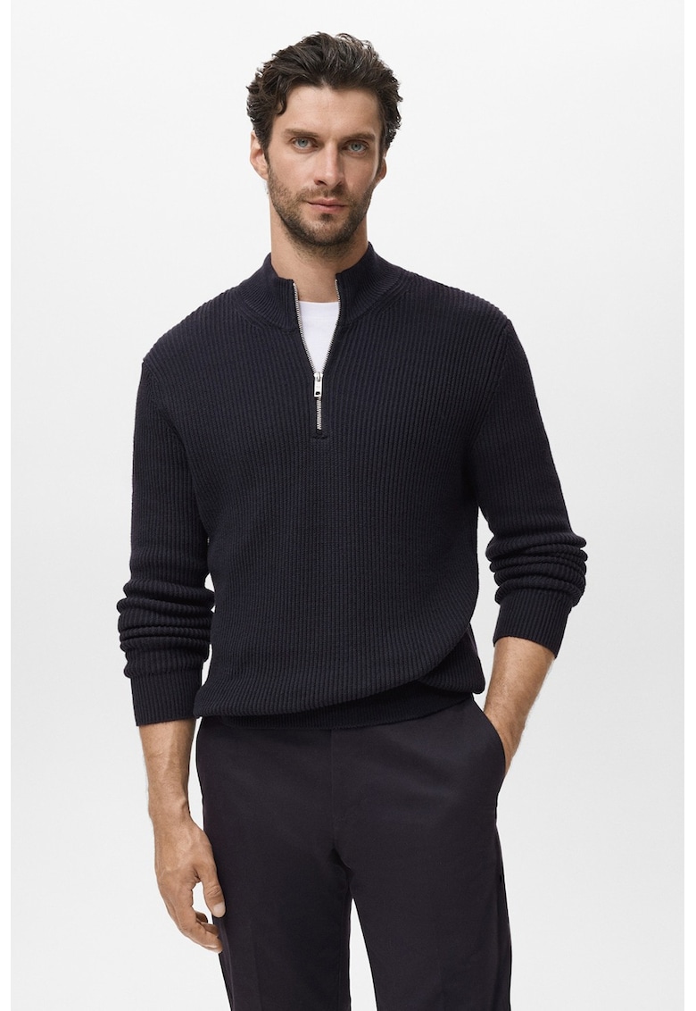 Pulover cu fenta cu fermoar scurt - Albastru ultramarin