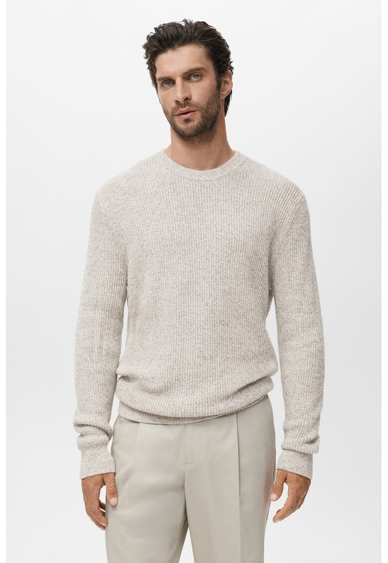 Pulover din bumbac cu decolteu la baza gatului - Grej