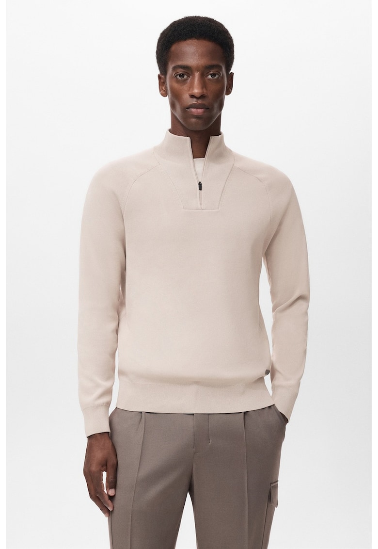 Pulover tricotat fin cu fenta cu fermoar scurt